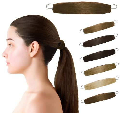 Coleteros Pelo Mujer - Coletero Con Cabello Sintético - Gomas Pelo Gancho – Invisible y Elástica – Accesorio para el Cabello para Recogidos, Moños y Coletas - Rubio Medio