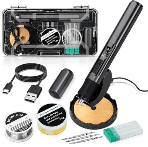 75W USB Soldering Iron with LED Light, Cordless Soldering Iron Kit 2S Fast Heat Up,150-480℃ Adjustable Temperature, Type-C & Dock Rechargeable, LED Display,Auto Sleep for Electronics Repair PCB DIY
