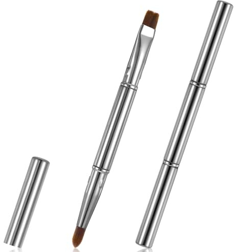 Retractable Lip Brush, 2 Pack Double-ended Lipstick Brush Lipstick Applicator Lip Liner Makeup Brushes for Lip-stick, Lip-Gloss, Eyeshadow, Silver