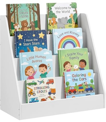 SONGMICS Libreria per Bambini, Libreria Montessoriana a 4 Ripiani, Scaffale per Libri Illustrati, Cameretta, Angolo Lettura, 30 x 60 x 60 cm, Bianco Nuvola GKR074WZ01