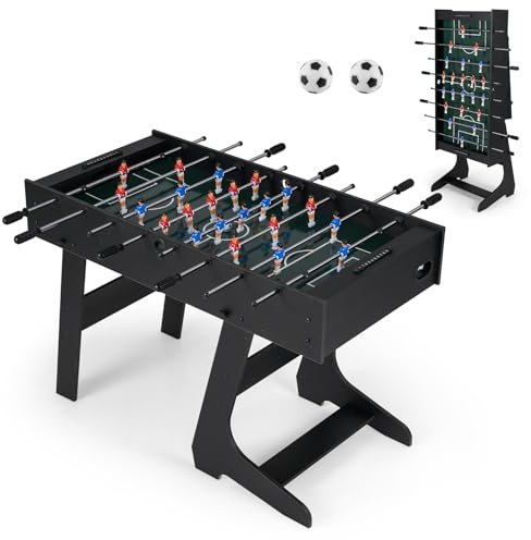 FANTASK Futbolín plegable, futbolín de madera con 2 bolas, 2 contadores de puntos y 22 figuras de juego, mesa de futbolín para 2-4 jugadores, ahorra espacio, mesa de juego para niños y adultos (negro)