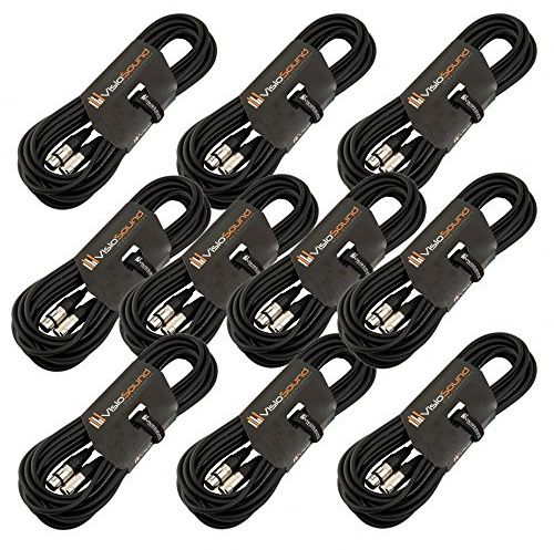 VisioSound 10 x 10m Male to Female XLR Mic Leads/Balanced Microphone Cables / 8 Colours / 10 Pack Black