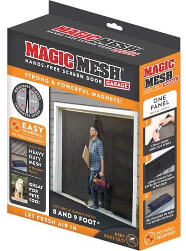 Magic Mesh Porte moustiquaire magnétique mains libres pour porte de garage simple de 2,4 m et 2,7 m