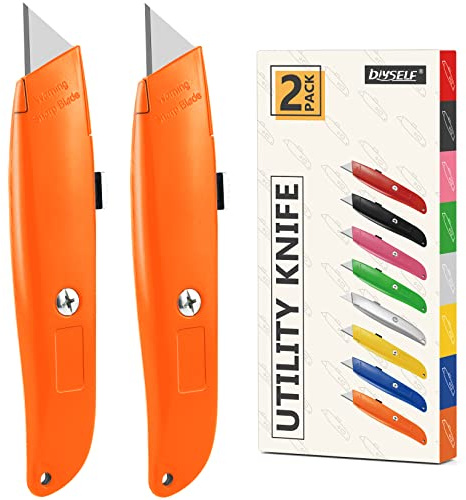 DIYSELF 2Pack Utility Knife Box Cutter Retractable Blade Heavy Duty PVC Pipe Cutter(Orange)