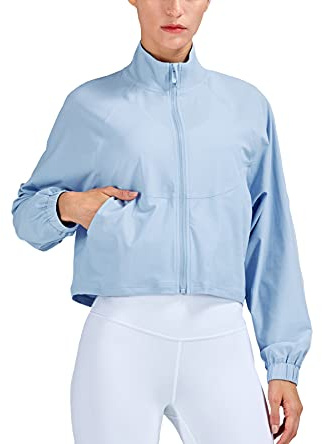 altiland Women's UPF 50+ Athletic Running Track Zip Up Cropped Jackets