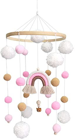 LICHENGTAI Baby Windspiel Krippe mit Filzbällen, Babybett Mobile Windspiel 3D Regenbogen Mobile Babybett Dekor Ornament Kinderzimmer Hängende Bettglocke Geschenk für Baby Mädchen Jungen