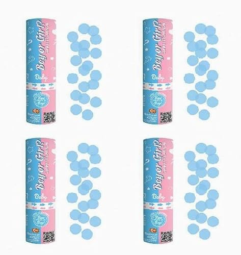 Partykanone Partypopper Streamer Konfetti Bombe Kanone für Hochzeit Geburtstag Party Gastgeschenk Gender Reveal Boy Girl He She Junge Mädchen Babyparty Baby Shower (4 x 15 Boy)