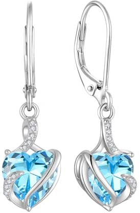 FJ Damen Ohrringe März Geburtsstein 925 Sterling Silber Hängend Aquamarin Ohrringe Unendlichkeit Infinity Schmuck Geschenke für Damen Frauen Mutter Freundin Mama