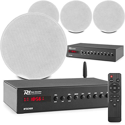Power Dynamics 2-Zone Multi Room Smart Wireless WiFi Ceiling Speaker System with Bluetooth - Complete Home Audio Setup, 4x FCS6 Speakers & Smart Amplifiers for App-Controlled Streaming