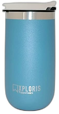 Tupperware Thermobecher Xploris 350 ml Doppelwand Edelstahl - Heißgetränk 3h Kalt 12h - Auslaufsicherer Deckel - Rutschfester Ring - 7,5 x H 14,5 cm - Ideal für Unterwegs
