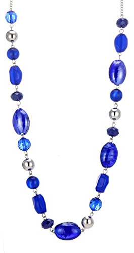 FULU AUTUMN Long Silver Beaded Necklace for Women Chain Necklace with Shell Crystal Pearl Beads Fashion Jewellery Gifts for women