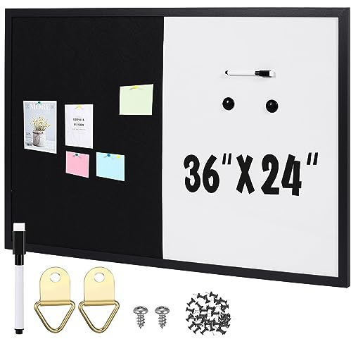 Ireer Framed Bulletin Board 36 x 24 Inches Magnetic Cork and Whiteboard Combo Dry Erase and Cork Board Combo for Wall Mounted Presentation Supplies Home Office School