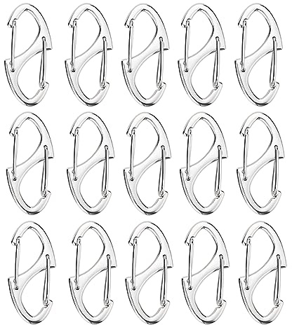 15pcs Clip de Fermeture à Glissière Antivol, Remplacement de Fermeture Éclair Mousqueton Double S Mousqueton Clip pour Camping Tente Extérieur Sports (Argent)