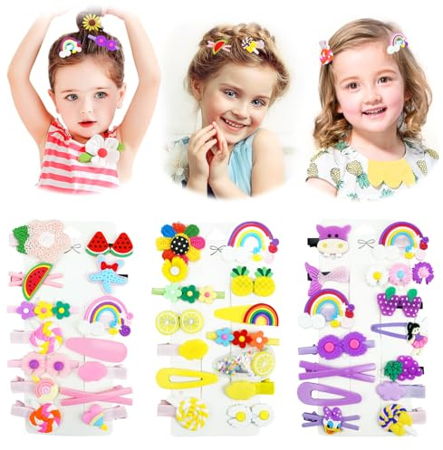 Leikedun 42 Pezzi Mollette Capelli Bambina, Fermagli Capelli Bambina, accessori per capelli bambina con Motivi di Frutta, Fermagli Ragazze Neonata Clip Arcobaleno Forcine Tornante, Multicolore