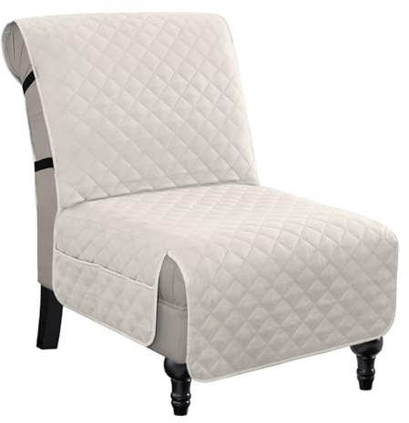 H.VERSAILTEX Water Resistant Accent Chair Cover Reversible Quilted Accent Chair Covers Without Arms Thick Soft Durable Accent Chair Cover with Anti-Slip Buckle Washable, Ivory/Beige