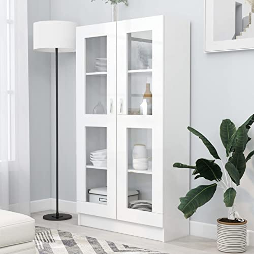 ARKEM Armoire à vitrine Blanc 82,5x30,5x150 cm Aggloméré,Vitrine Salon,Armoire À Vitrine Bibliothèque,Meuble De Rangement