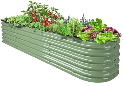 UNIGARDIA Hochbeet aus Metall 240x60x43 cm - Modulares 9-in-1 Hochbeete-Kit - Rostfreie Hochbeete für Garten aus Premium Zn-Al-Mg Stahl - Min. 20 Jahre Lebensdauer - 43 cm Hoch Gemüsebeet, Salbeigrün