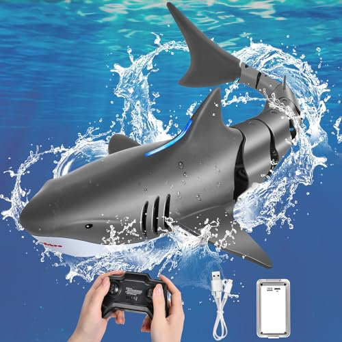 IEEILULU Ferngesteuerter Hai, 2.4GHz Ferngesteuertes Hai-Spielzeug mit USB, Pool Spielzeug, Simulation RC Hai Wasserspielzeug Geschenk für 8+ Jahre Jungen Mädchen Schwimmbad