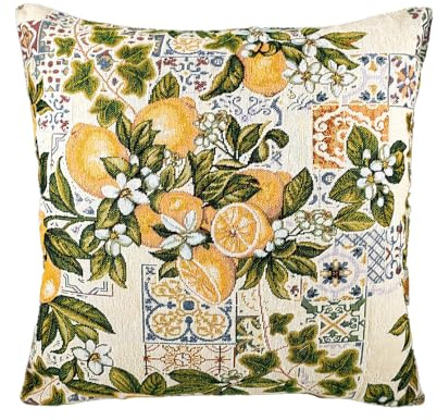 MAGIE DI CASA Deko-Kissen aus Gobeline, Jacquard-Optik, abnehmbar, waschbar, mit weicher Füllung (Zitronen)
