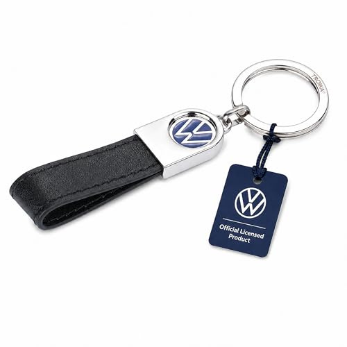 Troika Schlüsselanhänger VW-Logo, Lederschlaufe – VW LEATHER – Leder, Metall – blau, schwarz, silberfarben Original