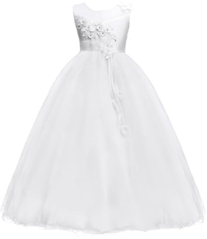 Mädchen Blume Kleid Elegant Hochzeit Brautjungfer Partykleid Spitze Tüll Maxikleid Prinzessin Ärmellos Kommunionkleider Kommunionskleid Lang Kommunionkleider Mädchen