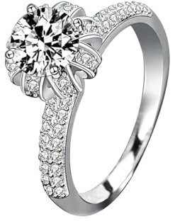 Gualiy Ring Weißgold 18 Karat, Damenring Verlobungsring mit Rund Form Labor Diamant 1ct Ring Größe 52