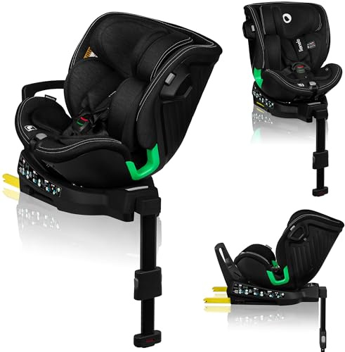 LIONELO Harmony i-Size 360° Bilbarnstol 40–150 cm (0–36 kg), Grupp 0/1/2/3, Svängbar med ISOFIX & Stödben, Bakåtvänd upp till 105 cm, Bältesalarm, Extra Sidokrockskydd, Andningsbar Bambustyg, Svart