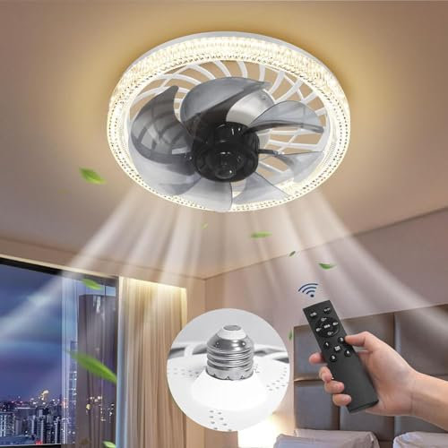 ypuxil Ventilador de Techo con Luz, Ventiladores de Techo Silencioso, Ventilador Techo PequeñO, Bombilla Ventilador, 4 Velocidades, Reversible, para Dormitorio, Cocina, Oficina