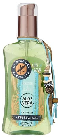 Byron Bay Australia After Sun Lotion Aloe Vera Gel, Instant Sunburn Relief, Contains 93% Aloe Vera, Prevents Peeling, Non-Sticky, Hydrating, Soothing Aftersun Gel, Refreshing Fragrance - 200ml