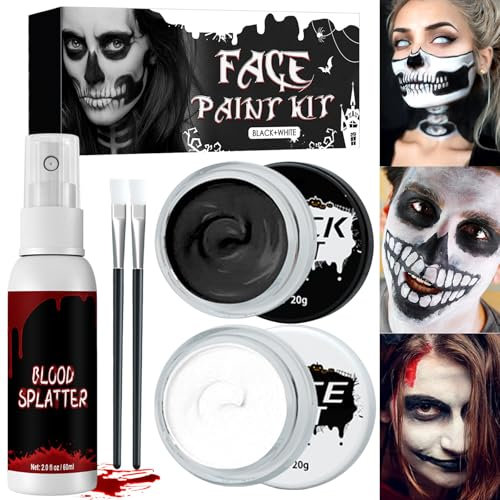 Maquillage Halloween,Peinture Visage Makeup Kit,Peinture Visage Blanc Noir,Enfant Adulte Peinture Corporelle,Peinture Corporelle pour Halloween Carnaval Théâtre Cosplay,SFX Maquillage,Scène, Clown