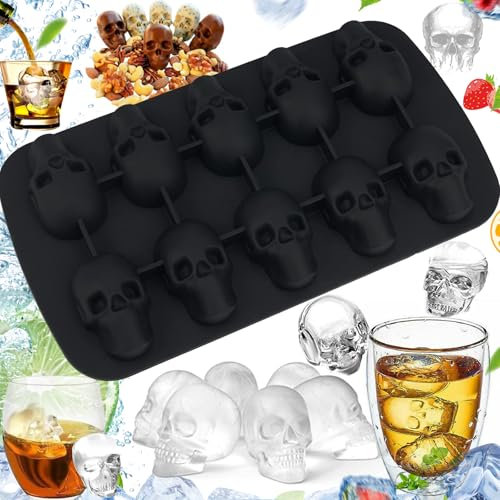 dcas 3d totenkopf eiswürfelformen, Silikon totenkopf pralinenform, Totenkopf flexible silikon eiswürfelformschale, DIY Totenkopfkopf für Pralinenform, Totenkopf-Eiswürfelform, -40 °C-230 °C(10Gitter)