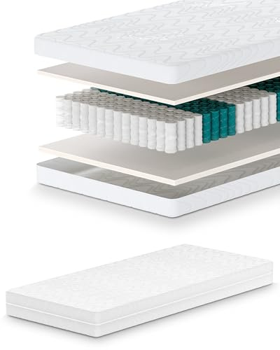 Mister Sandman Taschenfederkernmatratze 90 x 200 cm Ergonomische Öko-Tex Zertifiziert Matratze H3, H2 - Höhe 18 cm, 7 Zonen Federkernmatratze Wendematratze mit Matratze-Bezug, Weiß