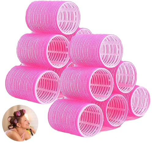12 Roller Pieces for Volume, Curlers for Short & Long Hair, Self-Holding DIY Roller Set (44mm)