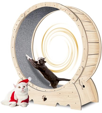 Opetdo Katzenlaufrad laufrad 93cm Katze Laufen Laufrad Katze Laufen Super Leise Katzen Laufrad Laufrad für Katzen Laufrad Katze Katzenrad Katzenlaufrad Holzfarbe