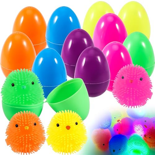 ASOFTY 12 Stück Ostereier zum Befüllen, Kunststoff Ostereier mit 12 Stück Osterküken, Ostern Überraschungseier, Bunte Fülleier für Ostern Party, Ostereiserssche, Kindergeschenken