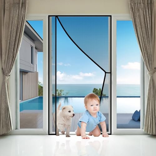 Anti-Mücken-Türvorhang, 175x220cm Schwarz Magnetische Fliegengittertür, Fenstertür-Netzvorhang, Automatisches Abschaltmagnet-Moskitonetz, für Küche und Wohnzimmer
