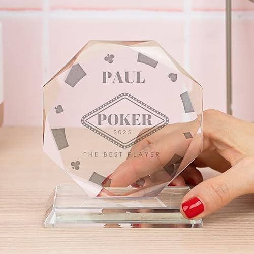 Wanapix | Personalisierte Trophäe mit Name und Text | Graviertem Glas | Personalisierte Trophäe | Inklusive Aufbewahrungsbox | Auszeichnung | Achteckig