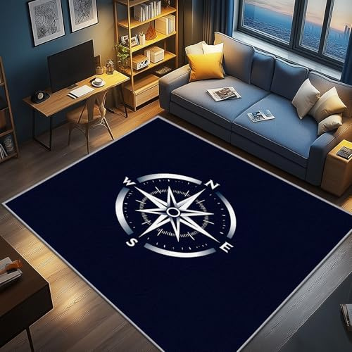 AevuCub Kompass Deko, Nautisch Teppich 80x150 Kurzflor, Kleiner Teppich Wohnzimmer Maritime, Weich rutschfest Waschbare Teppiche, Bettvorleger Schlafzimmer Kinderzimmer