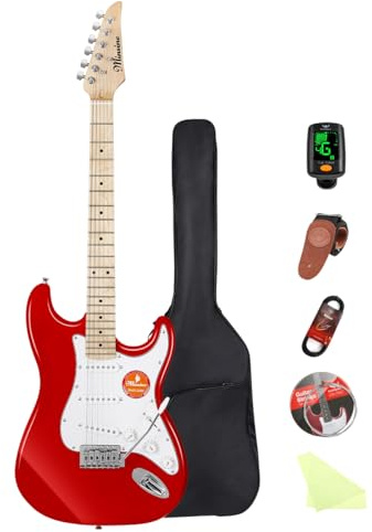 Bullstar Electric Guitar Beginner Kits, 6 Strings 39 Inch Solid Body Guitarra Electricar Set for Adults With Gig Bag, Strap, Tremolo Arm, Cable & Picks MS100 (Red)