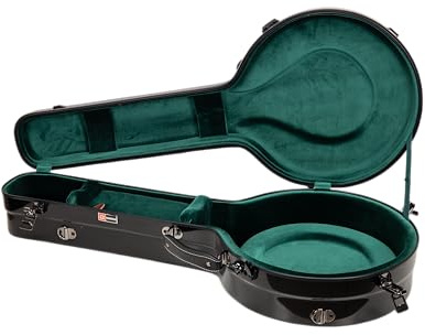 Crossrock Fiberglass Case for 4-String Tenor Banjo | Black Gloss Finish | TSA Lock, Backpack Straps, Hygrometer, Internal Storage – Resonator Style -Black（CRF2023TBJBK）