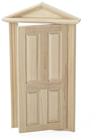 Odoria Dollhouse Front Door Miniature: 1/12 Scale Fairy Garden Panel Doors for Elf Outdoor - Mini Entry Gate Unfinished Wood - Tiny Furniture Building Construction Model, Pointed Top, Outswing