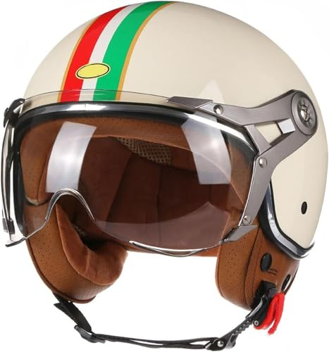 AEZXSHOP Casco Scooter Moto Vintage Casco Jet Moto Per Adulti Calotta In ABS Combinata Con Strato Tampone In EPS Omologato DOT/ECE Colore 5 Taglia L