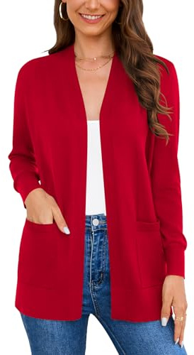 Wiwclo Cardigan da donna a maniche lunghe, lavorato a maglia, corto, aperto sul davanti, bolero coprispalle per abiti, C12-rosso-manica lunga, 3XL