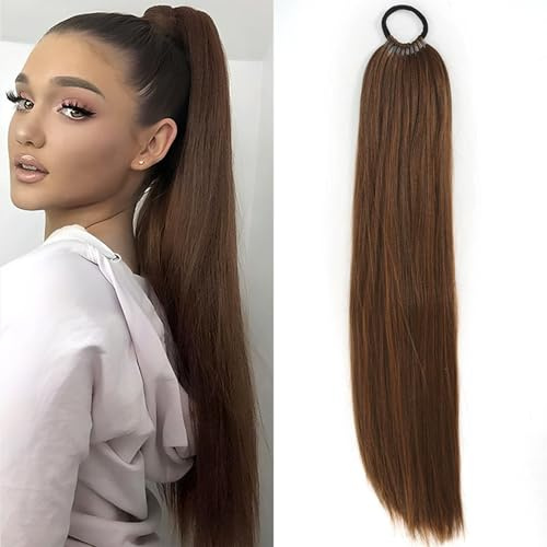 Echthaar Zopf,Zopf Extension für Damen,Pferdeschwanz Haarteil 60 Cm Lang,Extensions Echthaar Pferdeschwanz mit Kordelzug, Für Täglichen Gebrauch Und Spezielle Anlässe(Hellbraun)