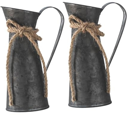 MAGICLULU 2pcs Antique Bronze Metal Pitcher Vase Rustic Milk Can Planter for Flowers Vintage Farmhouse Decor Versatile Accent for Bathroom with Easy Clean Surface