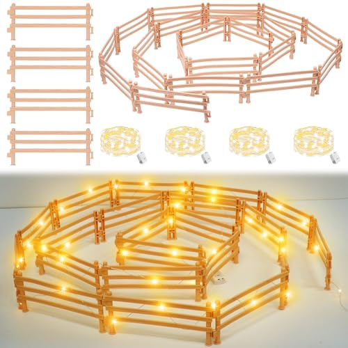 40 Stück Pferdezaun Spielzeug mit LED-Licht, Zaun Spielzeug, Mini Farm Zaun, Zaun Pferde, Zäune Bauernhof, Pferd Corral Fechten Zubehör, Pferdestall Zubehör für Scheune Koppel Pferd Stall Nutztier