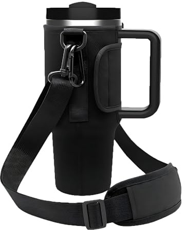 XINGSUI 1 Pezzo Porta Borraccia, Borsa Portatile Porta, per Viaggi, Corsa | Tessuto tecnico, nero, lunghezza 24 cm, tracolla regolabile, moschettone, protegge la borraccia da graffi e urti