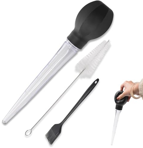 Weilin 3 Pcs Turkey Baster, Meat Baster, Baster for Cooking, Turkey Oil Dropper with Brush for Oiling and Marinating Turkey Beef Pork(Black)