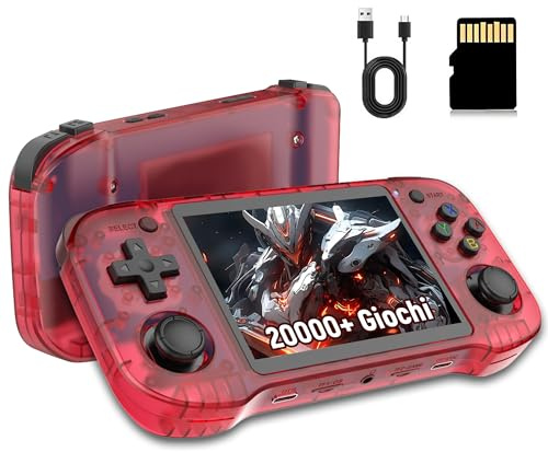 R46H Console di gioco portatile retrò,sistema Linux,22000+ giochi integrati,26+ emulatori,schermo da 4,2 pollici,console di gioco portatile,emulatore portatile da 3000mAh (Rosso trasparente 128G)