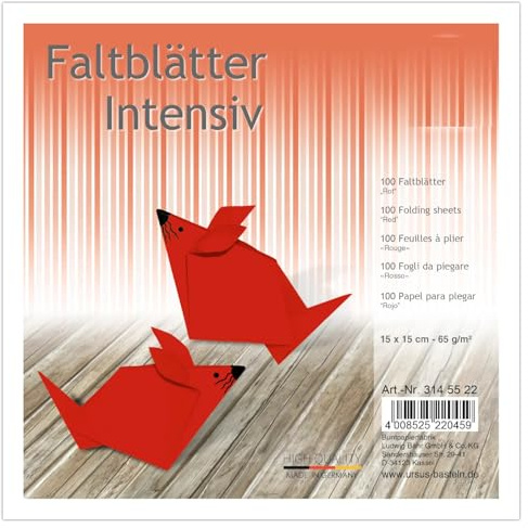 Faltblätter intensiv, 100 Blatt, 65 g/m², 15x15cm (Rot)